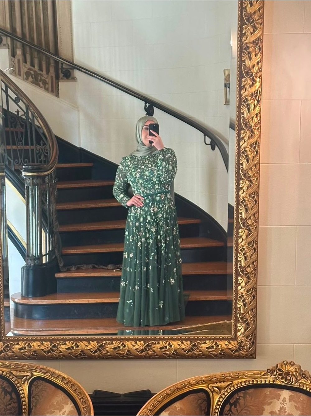 Mac Duggal Olive Green Embellished Long Sleeve Maxi Dress - Picture 4 of 4